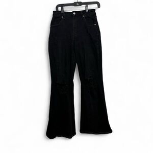 Almost Famous Black Distressed High Rise Flare Jeans Size 1 Y2K 90s Grunge Boho